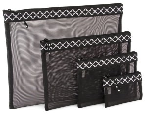 Quatrefoil Black & White Mesh Pouch set of 4