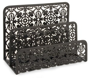 Black Decorative Metal Two Tier Letter Holder 6.75 x 5.25 x 3