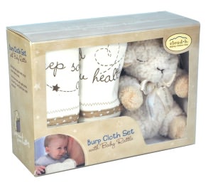 Bamboo Burp Cloth Set with Baby Rattle - Sheep