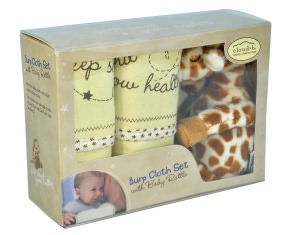 Bamboo Burp Cloth Set with Baby Rattle - Giraffe