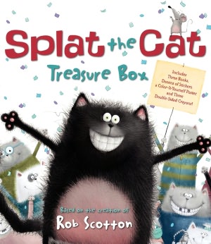 Splat the Cat Treasure Box: Splat the Cat Sings Flat, Splat the Cat and the Duck with No Quack, Splat the Cat: Back to Schook, Splat!, and Color-It-Yourself Poster