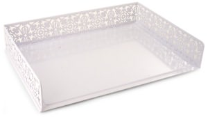 White Decorative Metal Document Tray 13 x 9.5 x 2.5