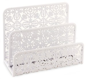 White Decorative Metal Two Tier Letter Holder 6.75 x 5.25 x 3
