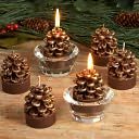 Gold Pinecone Tea Light Candles, Set of 6 by K&K Interiors: Product Image