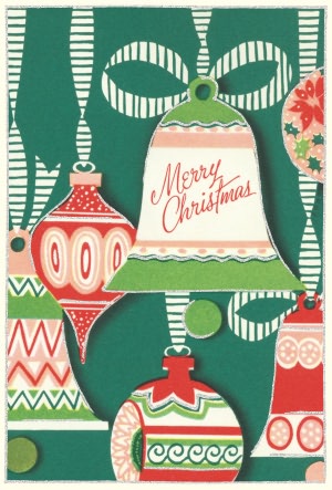 Vintage Bell & Ornaments 10 Assorted Christmas Boxed Card