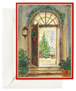 Red Building In Snow Christmas Boxed Card