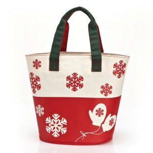 Red Snowman & Mittens Holiday Canvas Tote (12.25