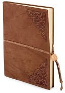 Old World Tan Embossed Italian Leather Lined Journal with Bead Tie (6'x8") by Amacord: Product Image