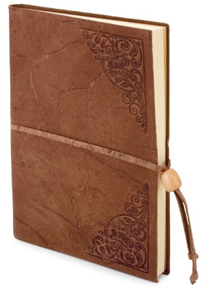 Old World Tan Embossed Italian Leather Lined Journal with Bead Tie (6'x8
