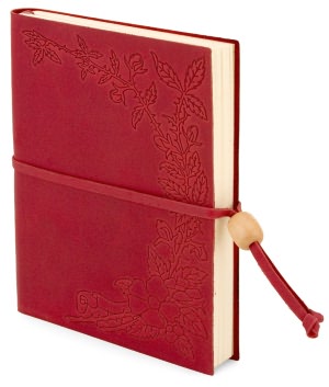 Floral Embossed Red Leather Unlined Journal with Bead 5x7