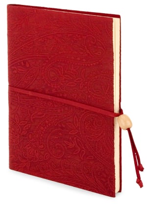 Paisley Embossed Red Leather Lined Journal with Bead 6x8