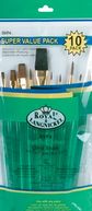 Brush Set Super Value Pack Sable/Camel Ultra Short 10/Pkg-Flat 5/8" Dtl 3,2,0 Rnd 1,3,5 Shd 2,6,10 by Royal Brush: Product Image