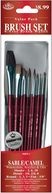 Brush Set Value Pack Sable/Camel 10/Pkg-Shd 2,6,10 Dt 3,2,0 Rnd 1,3,5 Flat 5/8" by Royal Brush: Product Image