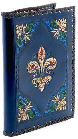 Fleur de Lis Navy Gold Stitched Italian Leather Journal