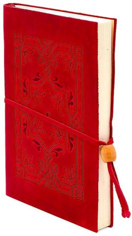 Embossed Red Italian Leather Journal with Bead Tie