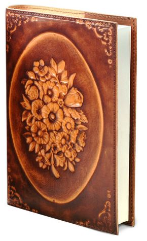 Floral Wreath Brown Italian Leather Journal (6' x 8