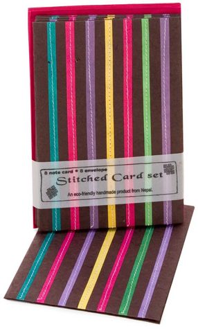 Chocolate with Multi-Stripe Notecards, Set of 8