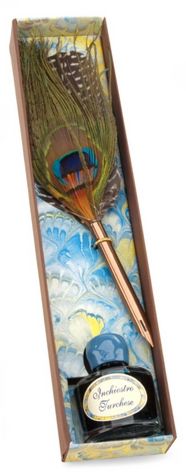 Peacock Feather Quill Pen and Ink Set