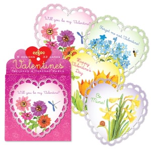 Flowers Valentine Box Card Set of 32