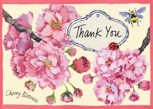 Cherry Blossom Thank You Note Card Set of 12