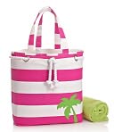 Pink Wide Stripe with Palm Tree Canvas Summer Tote