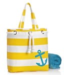 Yellow Wide Stripe with Anchor Canvas Summer Tote