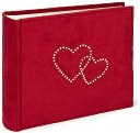 Red Faux Suede w/Double Rhinestone Heart Photo Album 4x6 by Barnes & Noble: Product Image