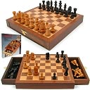 Inlaid Walnut style Wood Cabinet with Staunton Wood Chessmen by Trademark Games: Product Image