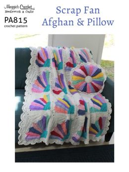 PA815-R Scrap Fan Afghan and Pillow Crochet Pattern Maggie Weldon