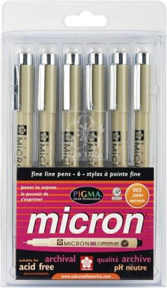 Pigma Micron Pen Set #005 0.2mm 6/Pkg-Black, Red, Blue, Green, Brown, Purple