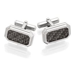 Men s STEL Stainless Steel Cufflinks with Carbon Fiber Inlay Accent- 80821