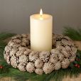 Product Image. Title: Champagne Pinecone Wreath 14"