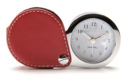 Red Leather Travel Alarm Clock with Glow In The Dark Hands