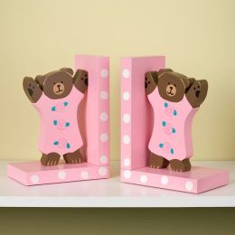 Pink Teddy Bears Wooden Bookends