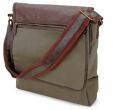 Product Image. Title: Olive Green Vertical Canvas Messenger Bag with Faux Leather Trim (13 x 3 x 12)