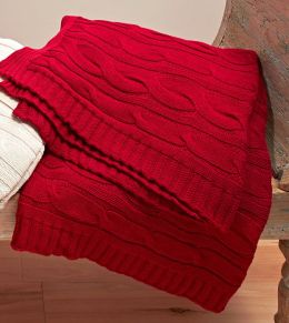 Red Cable Knit Cotton Throw 50