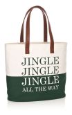Product Image. Title: Jingle All The Way Green Canvas Holiday Tote Bag (12.25x 14.25)