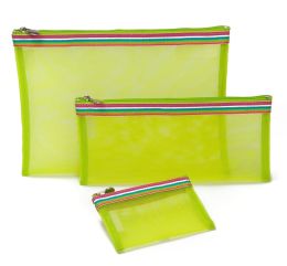 Rainbow Ribbon Green Mesh Pouches Set of 3