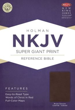 NKJV Super Giant Print Reference Bible, Brown Genuine Cowhide Indexed Holman Bible Staff