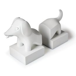 Jonathan Adler Dachshund White Resin Bookends- 2 Pieces