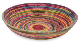 Recycled Newspaper Twine Multi-Color Handcrafted Woven Bowl (11.5x2.75)
