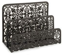 Black Decorative Metal Two Tier Letter Holder 6.75 x 5.25 x 3